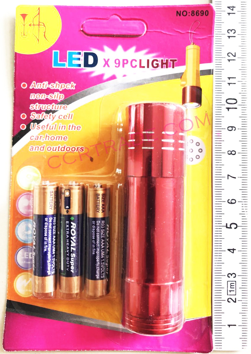 ไฟฉาย LED 9 หัว+ถ่านแผง 14.5 ซม.