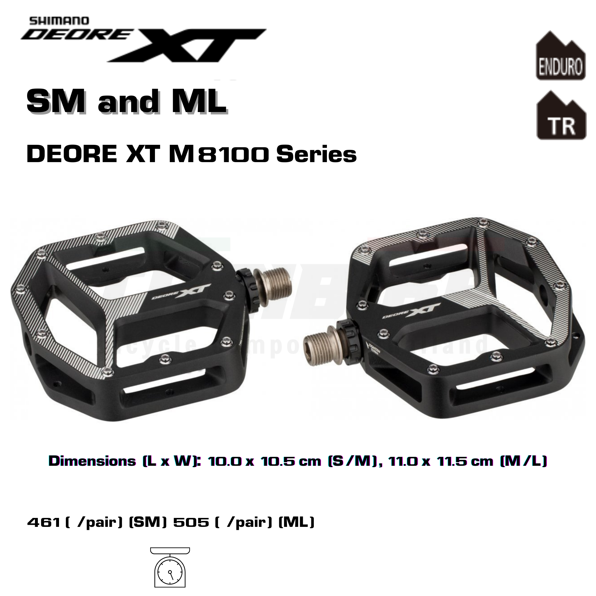 SHIMANO บันไดชิมาโน่ XT, PDM8140, FLAT, ไม่มีคลีท, ไม่มีทับทิม, มีกล่อง