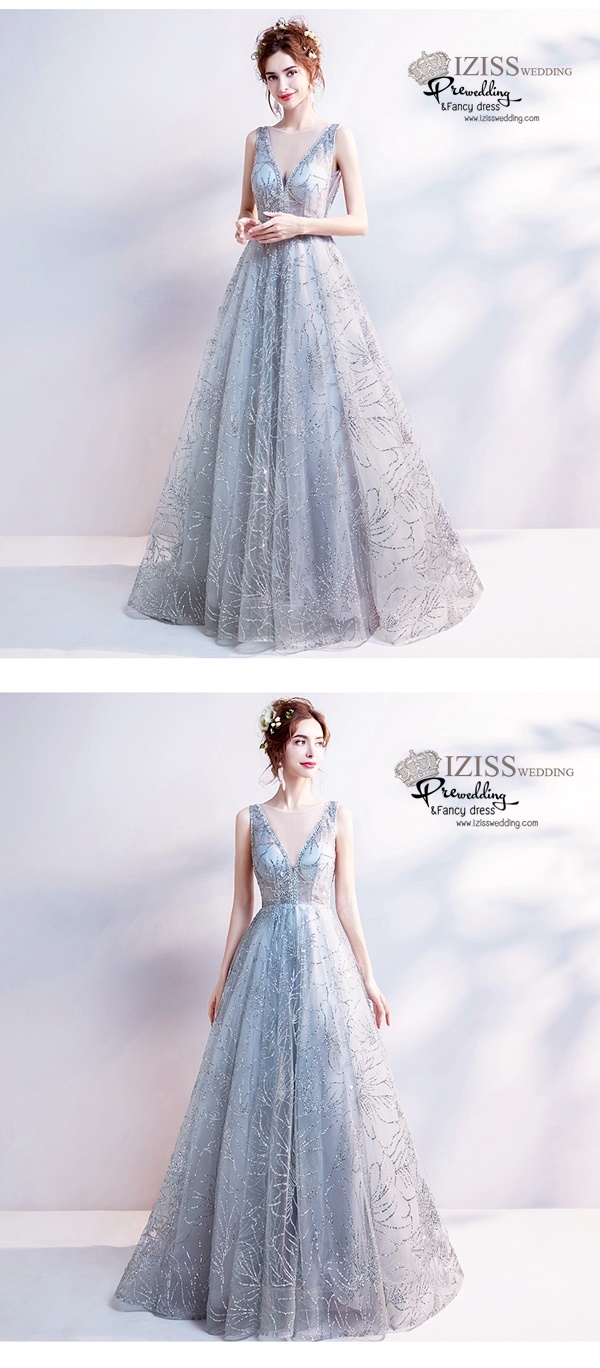 DL013 - **พรีออเดอร์** ชุดราตรี เดรสยาวออกงาน (Night party dresses) ชุดไปงานแต่งงานสวยๆ "ธีมสีเงิน"