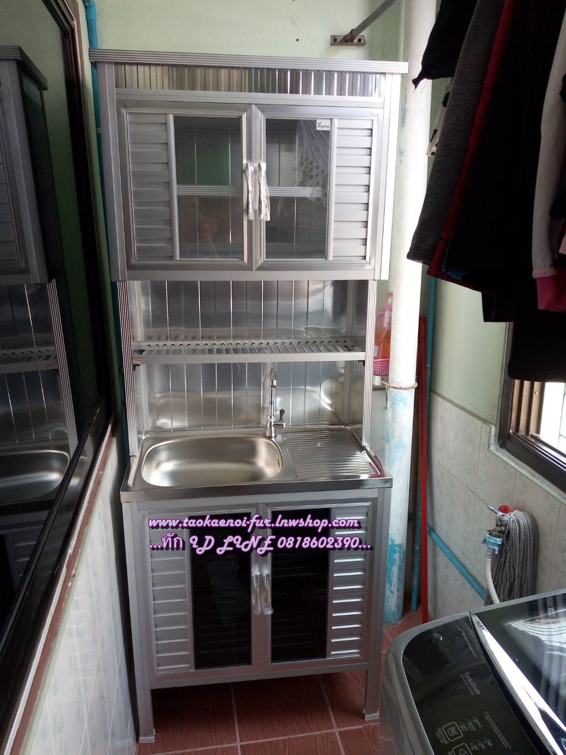 TSL-L ตู้ซิงค์-สูง (เสาเหลี่ยม+ขอบเหลี่ยม) โครงมีเนียม