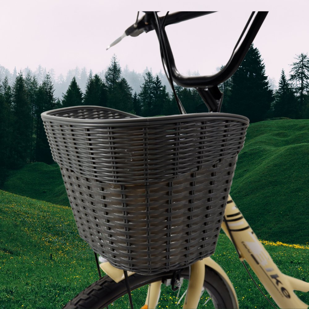 ตะกร้าพลาสติกสีเทา สำหรับจักรยานแม่บ้าน ขนาด 20 และ 24 นิ้ว พร้อมน็อตติดตั้ง