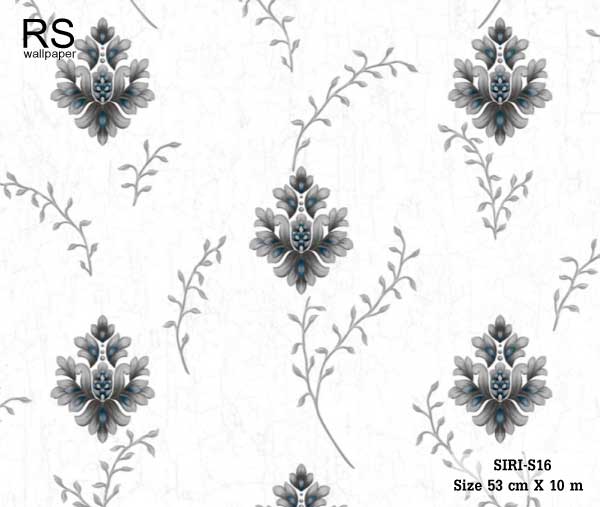 วอลเปเอร์ ลายดอกไม้วินเทจสีเทาดำ พื้นสีขาวครีม SIRI-S16