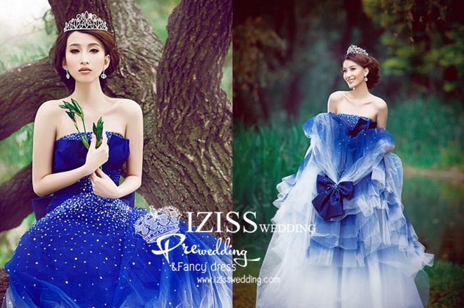 PW020 - **เลิกผลิตค่ะ** ชุดคู่ถ่ายพรีเวดดิ้ง (prewedding dress) & ชุดแต่งงานแฟนซี (Fancy wedding dress)ชายหญิง "ธีมเจ้าหญิงชุดสีน้ำเงินน้ำทะเล-ดำ"