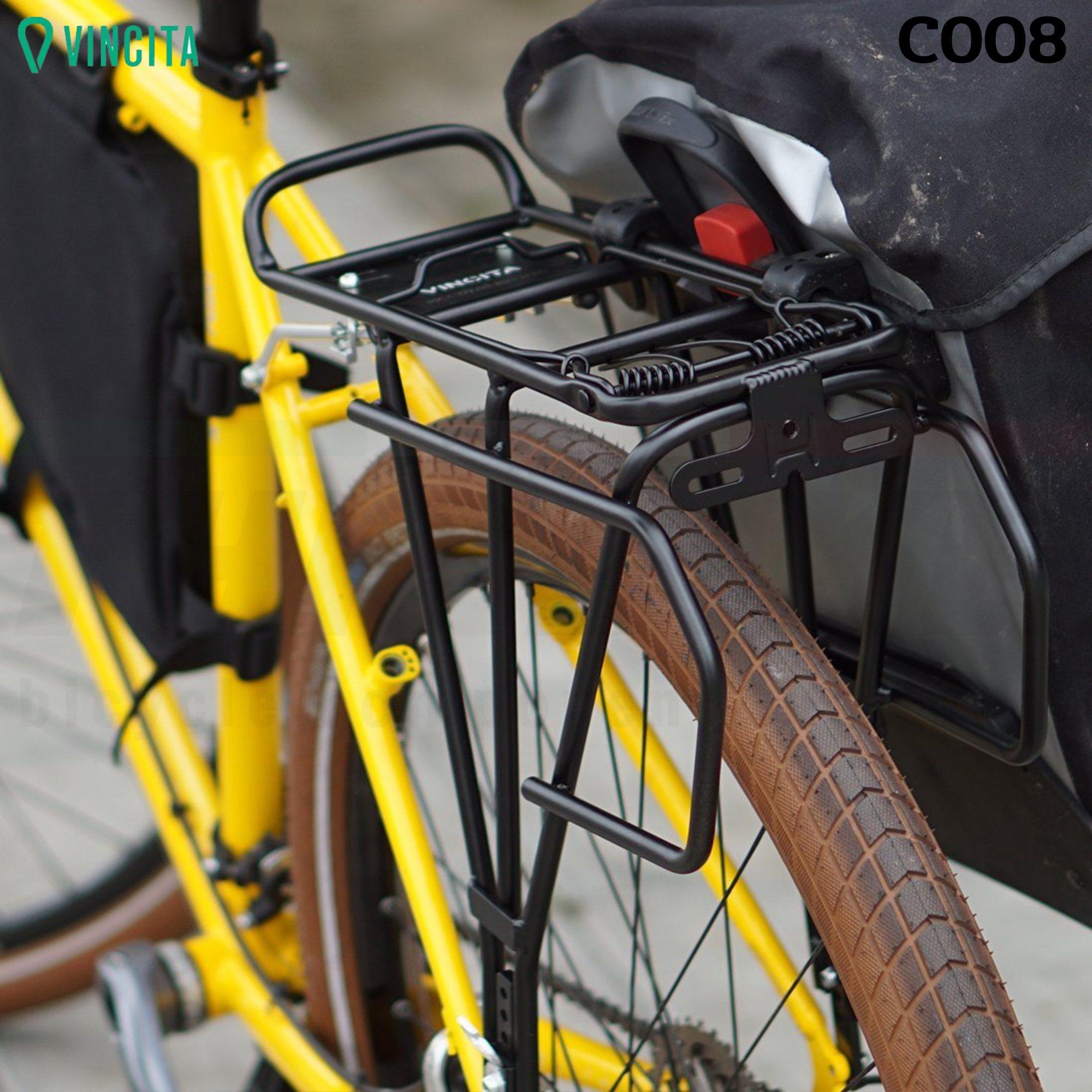 VINCITA C008 — ตะแกรงหลังดิสก์เบรค พร้อมแกนปลด (Quick Release) สำหรับล้อ 24"–29"