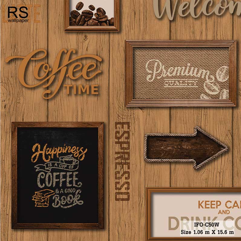วอลเปเปอร์ ลายไม้แขวนป้ายร้านกาแฟ IFO-C50W