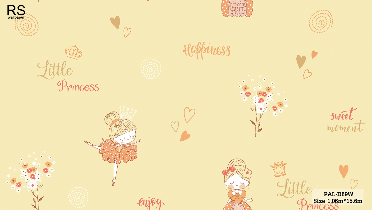 วอลเปเปอร์ ลายเจ้าหญิงการ์ตูนน่ารัก พื้นสีเหลือง PAL-D69W