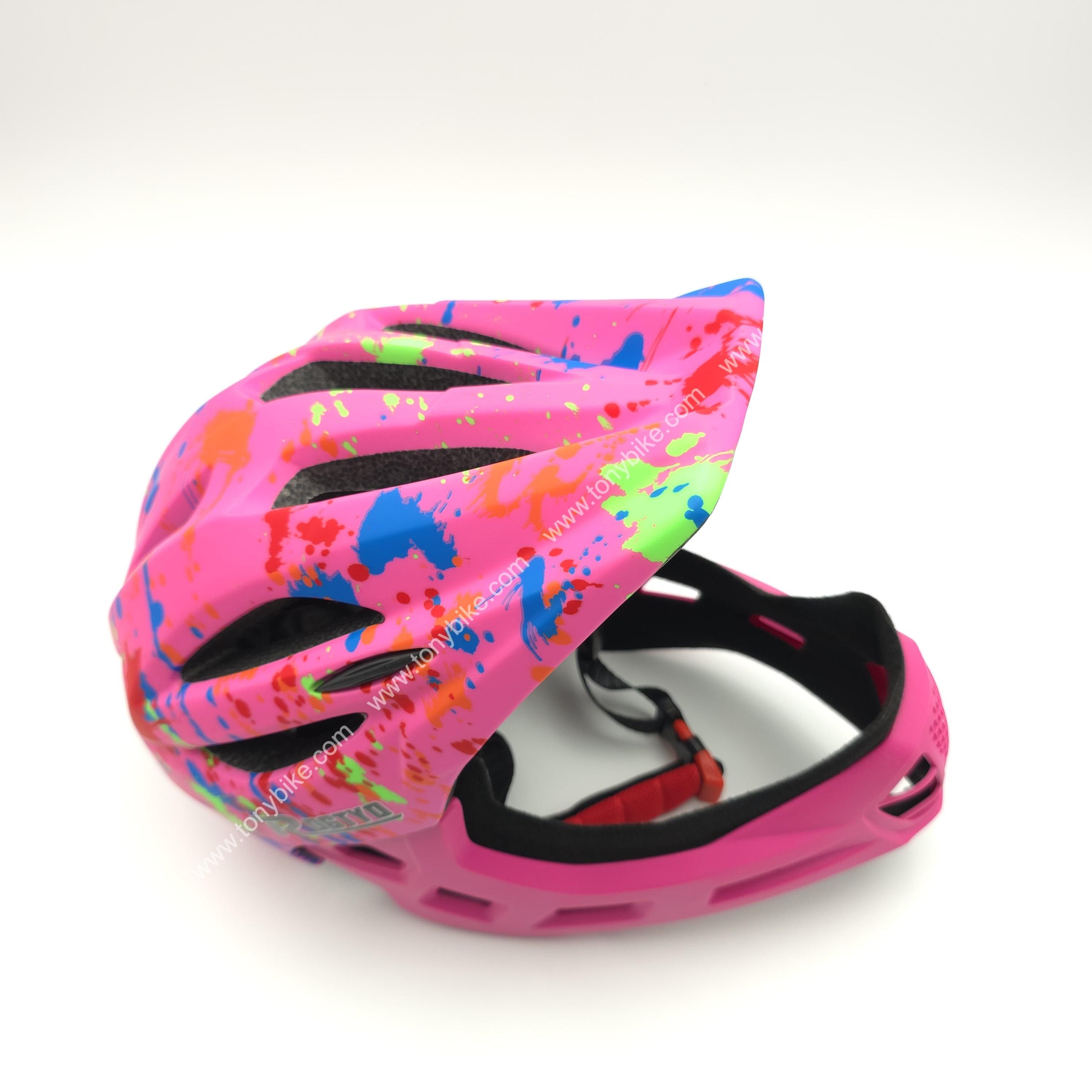 หมวกจักรยานเด็ก เต็มใบ สีชมพู ลายเพ้นท์สี 46-53 ซม.