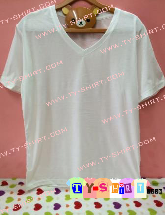 เสื้อยืดคอวีแขนสั้นสีขาว เสื้อยืดเปล่า เสื้อคอวี