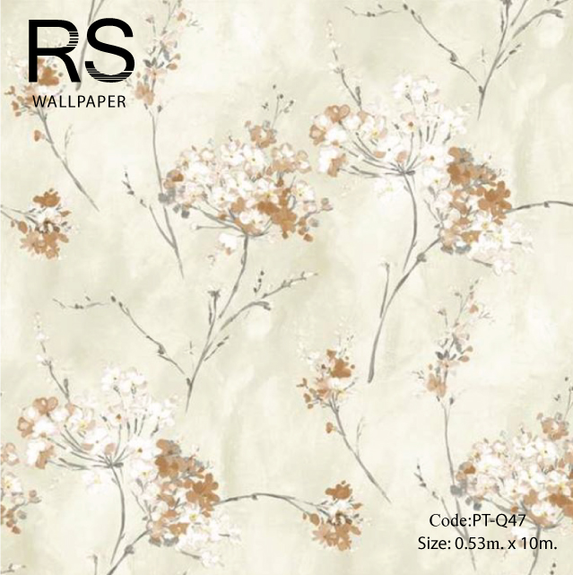 วอลเปเปอร์ลายดอกไม้สีทองแดงวาดด้วยสีน้ำมันพื้นสีเหลืองทอง PT-Q47