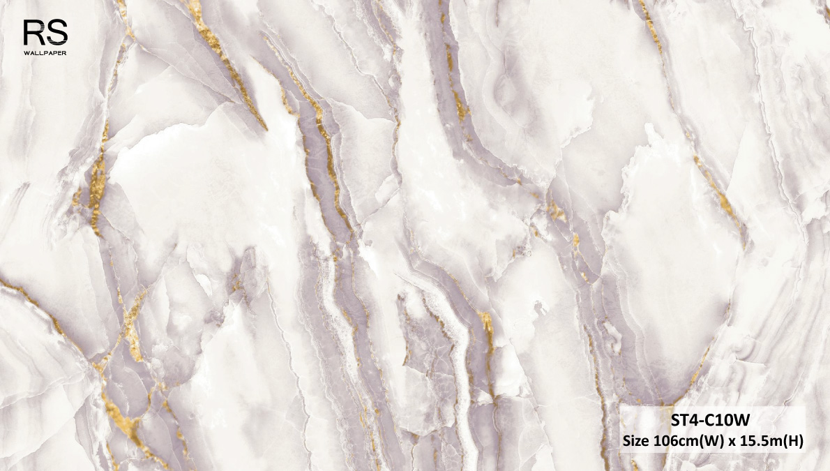 วอลเปเปอร์ลายหินอ่อน สีขาวเทาแทรกทอง ST4-C10W