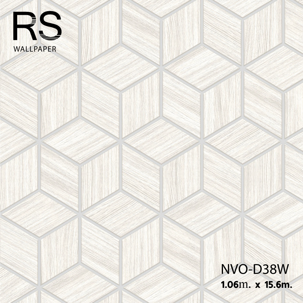 วอลเปเปอร์ ลายไม้ประยุกต์ สีขาวเทา เส้นสีเงิน NVO-D38W