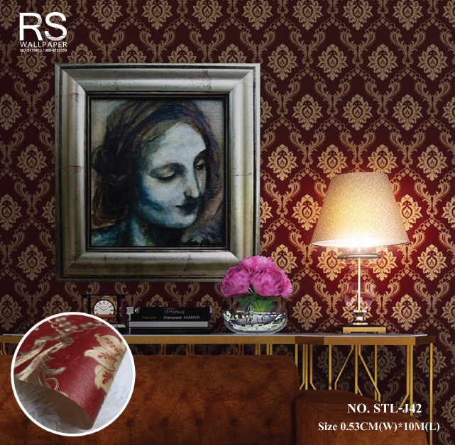 วอลเปเปอร์ลายหลุยส์สีทอง พื้นสีแดง No.STL-J42