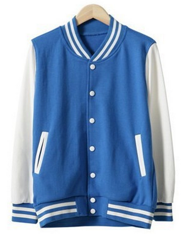 เสื้อเบสบอลสีฟ้าแขนขาว Baseball Jacket Blue-White