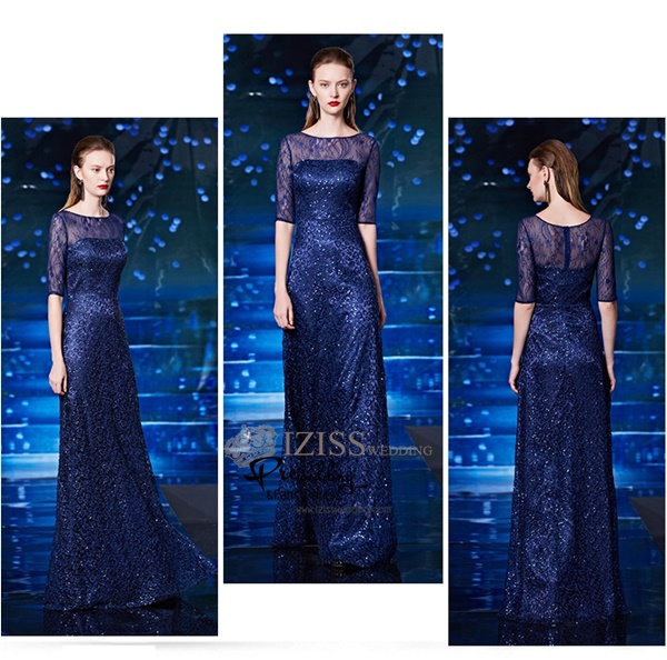 T006**พรีออเดอร์เดรสสีน้ำเงิน**ชุดราตรียาวสีน้ำเงินทั้งชุด แขนสั้น เล่นดีเทลตกแต่งเลื่อมในลูกไม้ ชุดเข้ารูป สวยหรู งานเกรดพรีเมี่ยม ไฮโซมากๆ ค่ะ