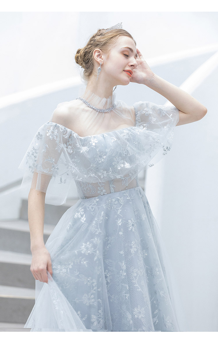 DL087 **พรีออเดอร์**ชุดออกงานสีเทา ชุดราตรี เดรสยาวออกงาน (Night party dresses) ชุดไปงานแต่งงานสวยๆ "ธีมสีเทา"