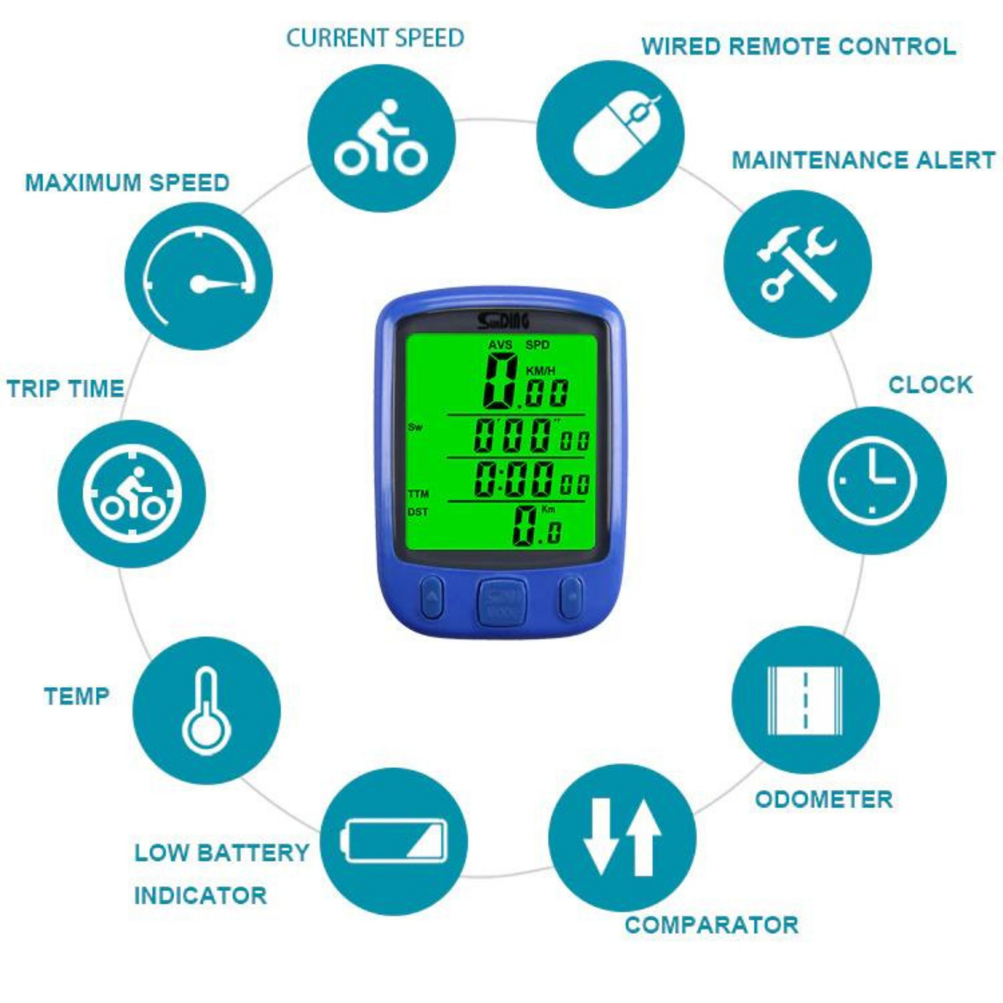 ไมล์วัดความเร็วจักรยานไร้สาย มีไฟ ไร้สาย มีรีโมต SUNDING SD-563C