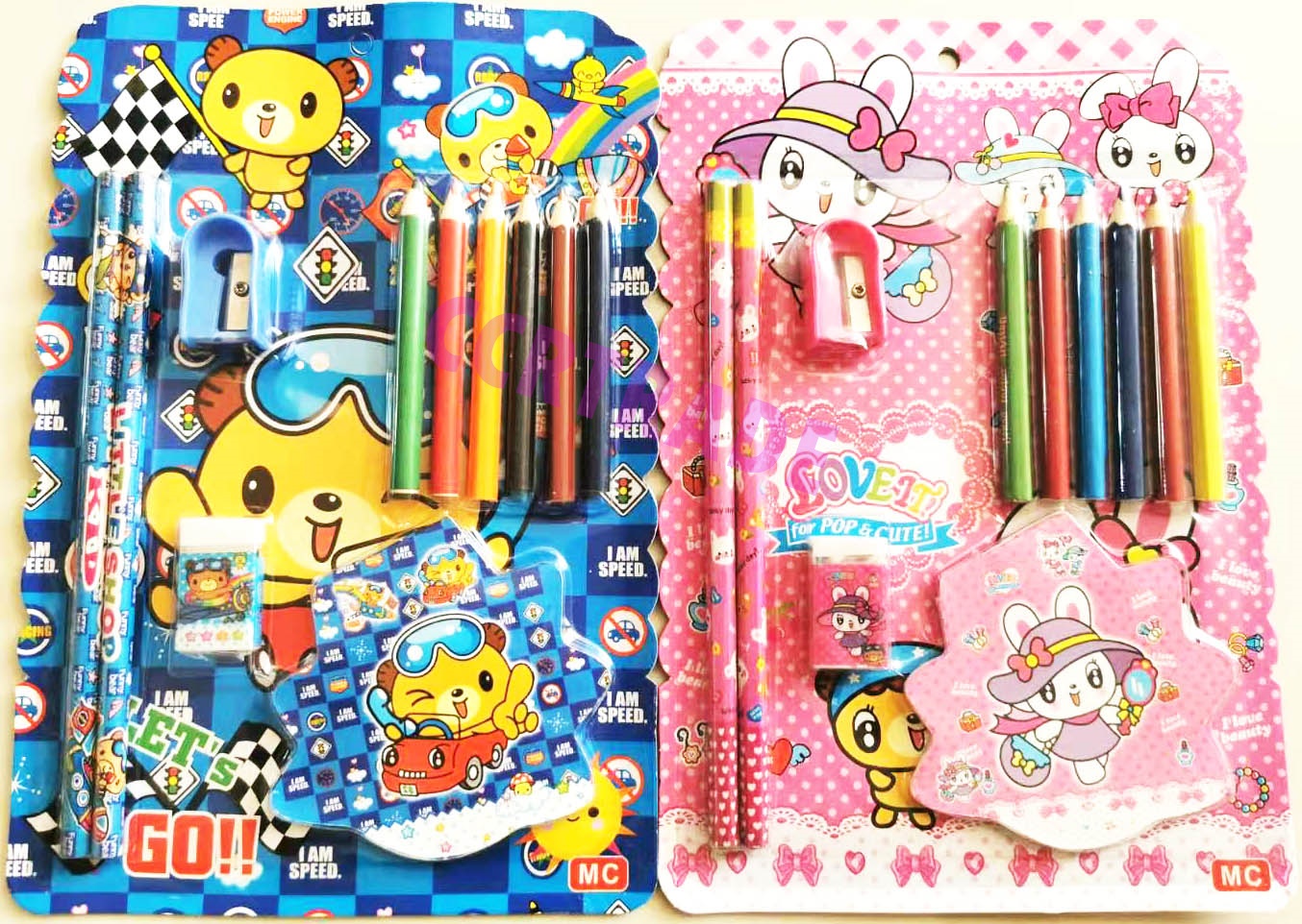 ชุดเครื่องเขียน+สีไม้แผงการ์ตูน 24 ซม.