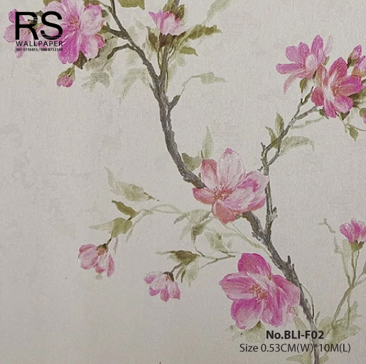 วอลเปเปอร์ ลายดอกไม้สีชมพู พื้นสีขาวครีม No.BLI-F02