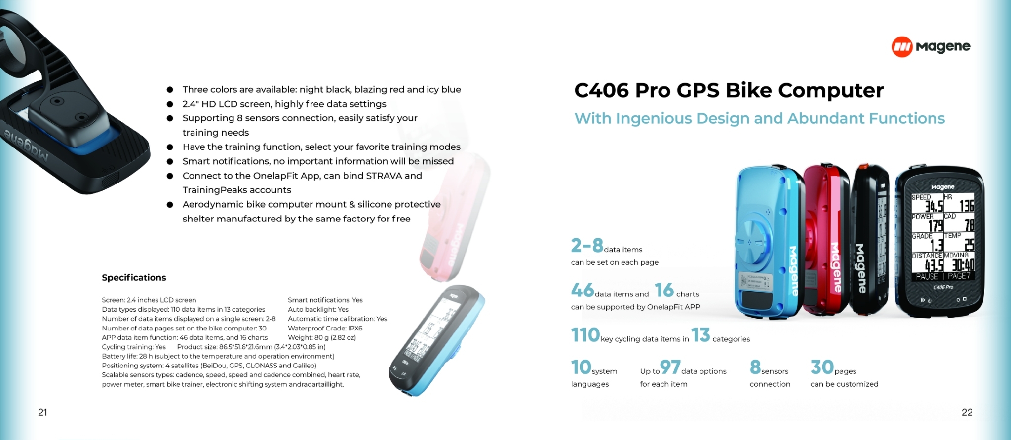 MAGENE : C406 Pro ไมล์ GPS พร้อมระบบนำทาง ฐานบาร์ฟลาย