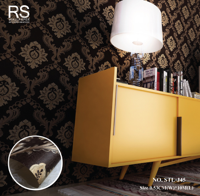วอลเปเปอร์ลายหลุยส์สีทอง พื้นสีน้ำตาล No.STL-J45
