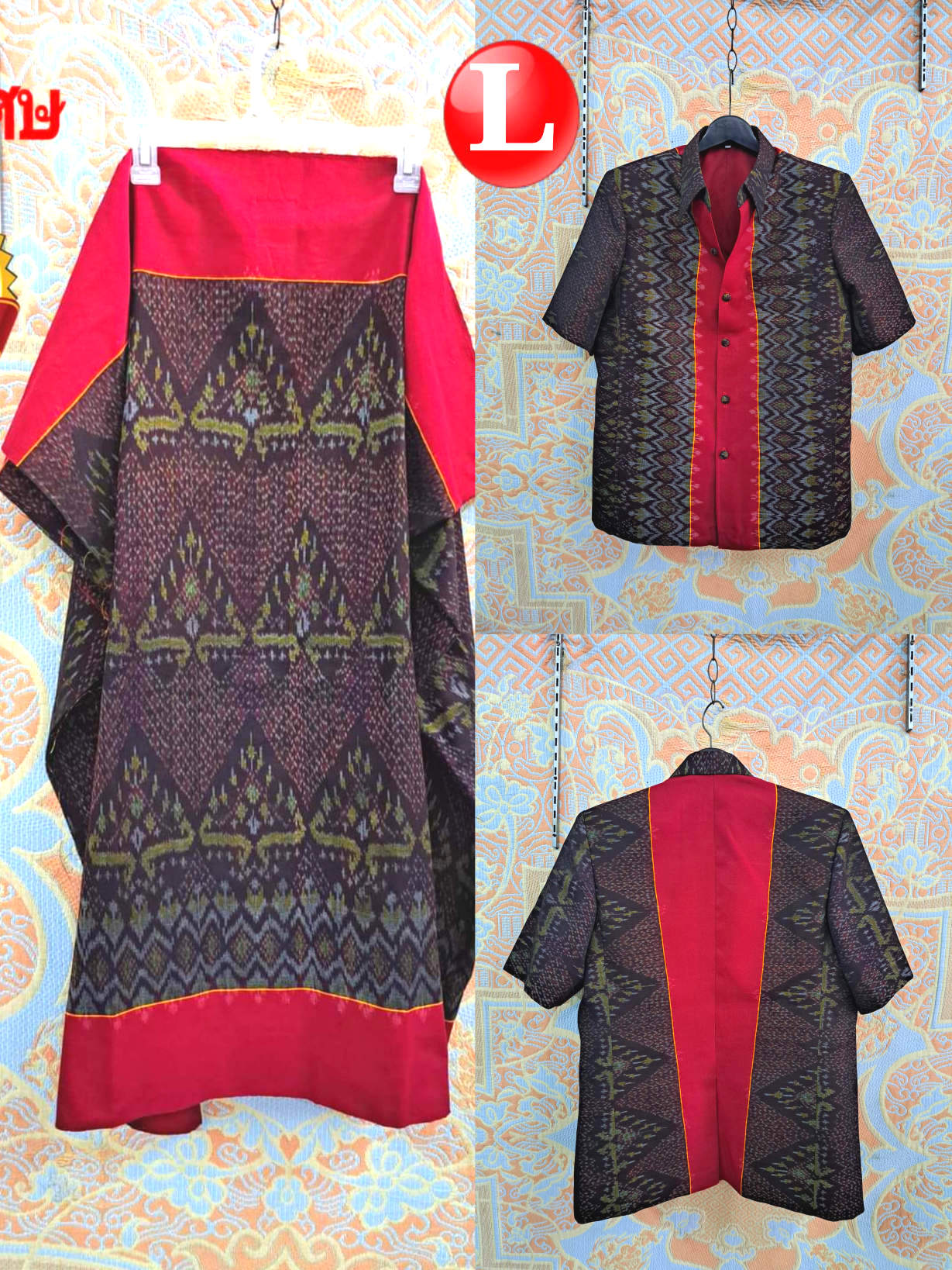 เสื้อสูทชายฝ้ายแท้มัดหมี่ตีนแดงทอมือ เสื้อสูทชายฝ้ายแท้ สูทผ้าไทยชาย ซาฟารีผ้าไทยชาย สูทผ้าฝ้ายมัดหมี่ตีนแดง