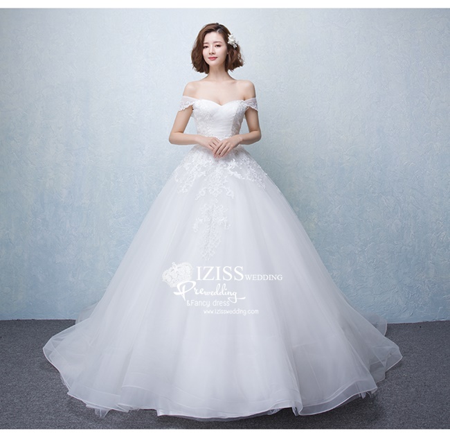 BR135 **พรีออเดอร์**ชุดแต่งงาน&ชุดเจ้าสาวแบบยาวสีขาวเกรดพรีเมี่ยม เปิดไหล่ มีแขน หรูหราน่ารัก สวยโดดเด่นไม่ซ้ำใคร