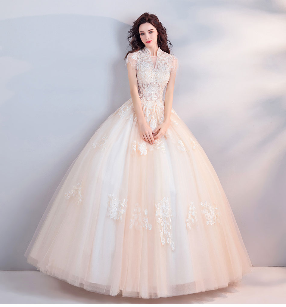 DL094 **พรีออเดอร์** ชุดออกงานสีครีม ชุดราตรี เดรสยาวออกงาน (Night party dresses) ชุดไปงานแต่งงานสวยๆ "ธีมสีครีม"