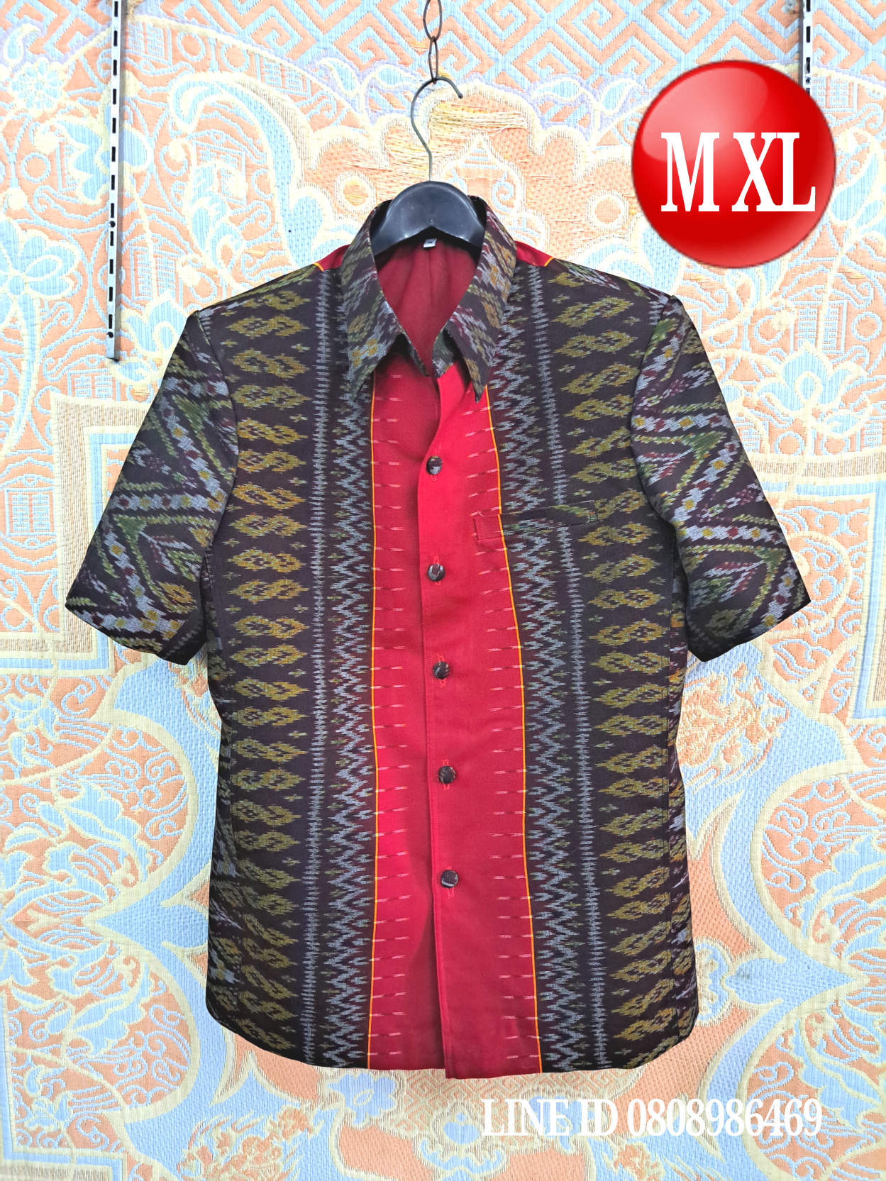 เสื้อสูทชายฝ้ายแท้มัดหมี่ตีนแดงทอมือ เสื้อสูทชายฝ้ายแท้ สูทผ้าไทยชาย ซาฟารีผ้าไทยชาย สูทผ้าฝ้ายมัดหมี่ตีนแดง
