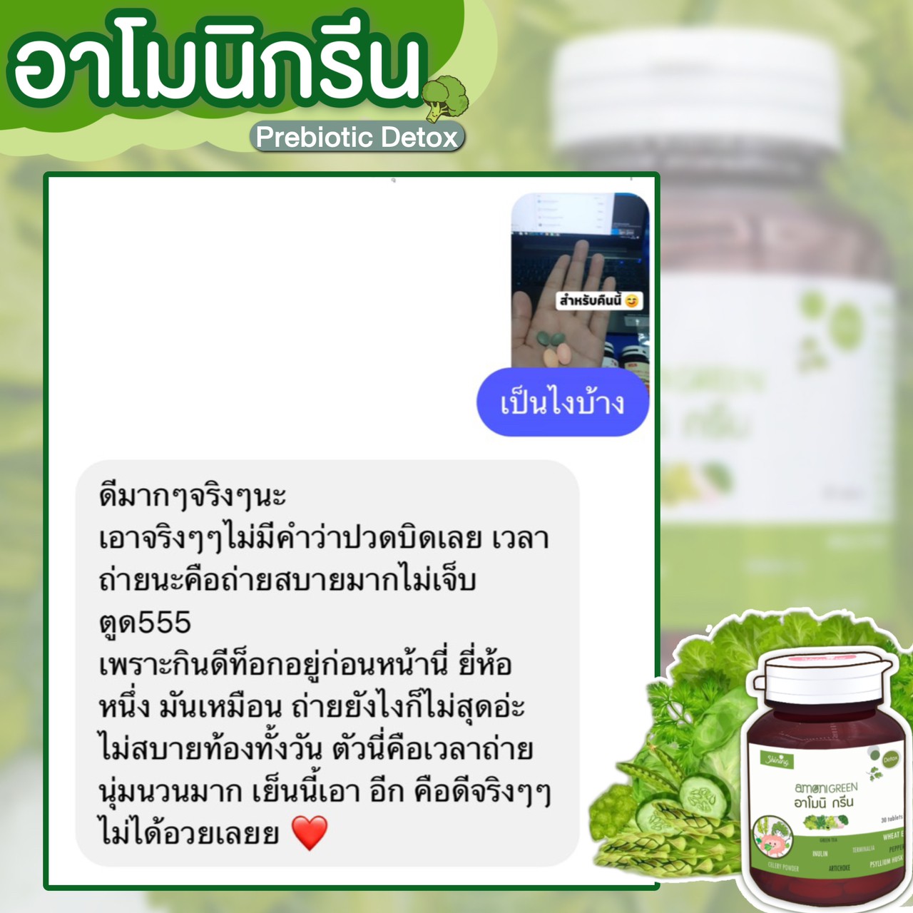 อาโมนิ กรีน (Amoni Green) ชายนิ่ง ดีท็อกซ์พรีไบโอติกส์ ล้างสารพิษ ปรับสมดุลย์การขับถ่าย ลดกลิ่นตัว ลดกลิ่นปาก