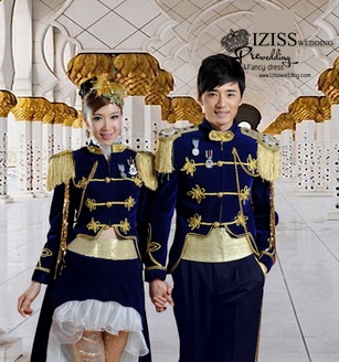 PW389- **พร้อมส่งทั้งเซ็ท**ชุดคู่ถ่ายพรีเวดดิ้ง (prewedding dress) & ชุดแต่งงานแฟนซี (Fancy wedding dress)ชายหญิง "ธีมสีน้ำเงิน"