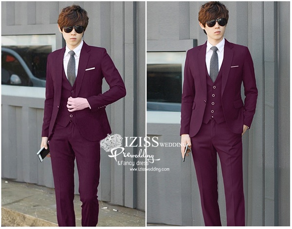 ST047- **พรีออเดอร์**สูทผู้ชายสีม่วง แบบกระดุมเดียว แขนยาว พร้อมกางเกง ชุดสูทเจ้าบ่าว สูทแฟนซี ถ่ายพรีเวดดิ้ง & ชุดแต่งงานแฟนซี (Fancy wedding dress) สูทผู้ชายสีม่วง