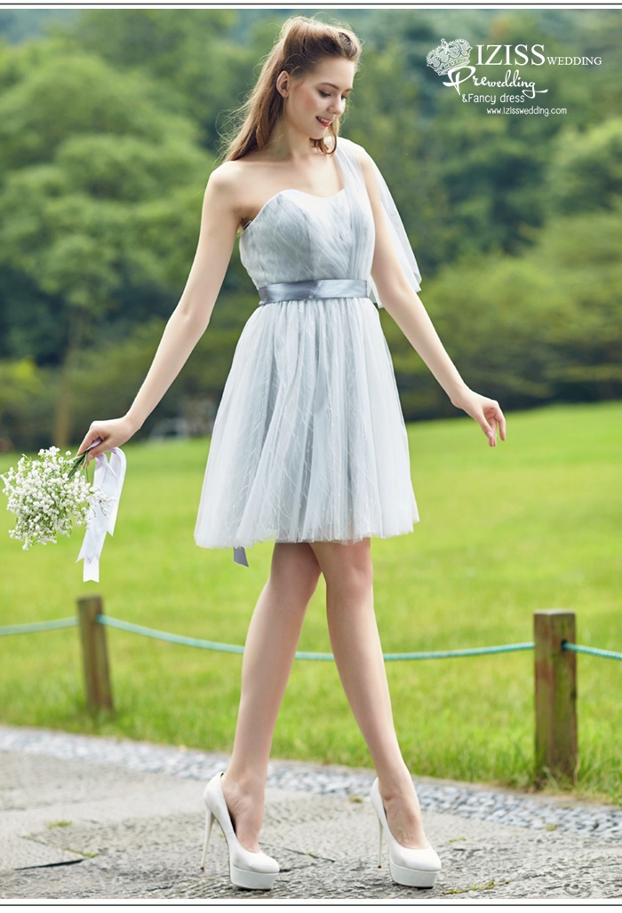 ฺBM0121 - พรีออเดอร์ ชุดเพื่อนเจ้าสาวราตรีสั้นธีมสีเขียวมินท์/สีเทา น่ารักมากๆค่ะ