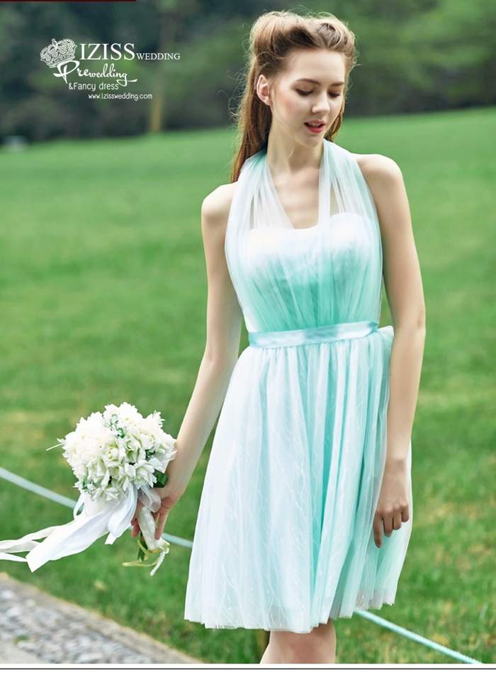 ฺBM0121 - พรีออเดอร์ ชุดเพื่อนเจ้าสาวราตรีสั้นธีมสีเขียวมินท์/สีเทา น่ารักมากๆค่ะ