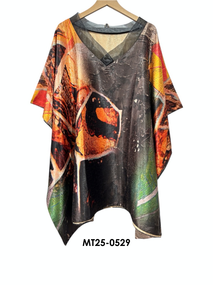 MT25-0529 ไหมจีนคอวีแก้วทรงผีเสื้อ อก 56 นิ้ว สวยสไต์คุณนาย เสื้อผู้ใหญ่