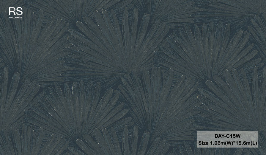 วอลเปเปอร์ลายใบไม้ สีน้ำเงินกรมท่าปนทอง DAY-C15W