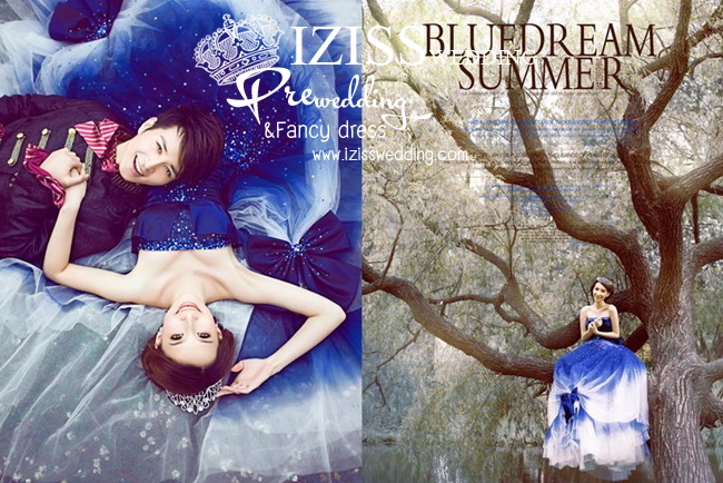 PW020 - **เลิกผลิตค่ะ** ชุดคู่ถ่ายพรีเวดดิ้ง (prewedding dress) & ชุดแต่งงานแฟนซี (Fancy wedding dress)ชายหญิง "ธีมเจ้าหญิงชุดสีน้ำเงินน้ำทะเล-ดำ"