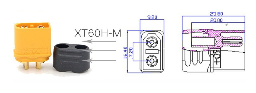 คอนเนคเตอร์ DC กระแสสูง XT60H-M รองรับกระแส 60A [ปลั๊กตัวผู้] [1ตัว]