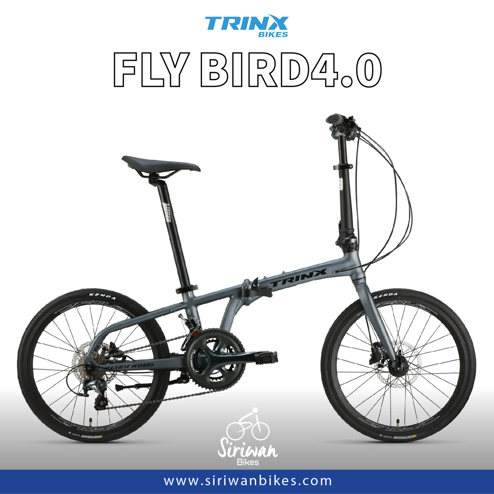 TrinX : Flybird 4.0 จักรยานพับได้ เฟรมอลูมิเนียมซ่อนสาย 20" Shimano Tiagra 20 สปีด ดิสเบรกน้ำมัน Shimano