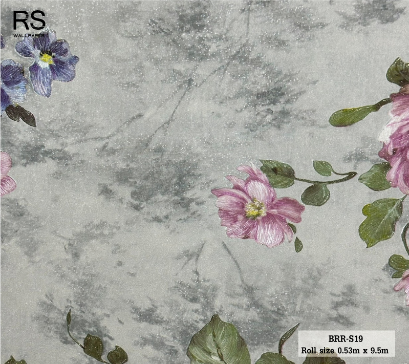 วอลเปเปอร์ ลายดอกไม้ พื้นสีเขียวเทา BRR-S19