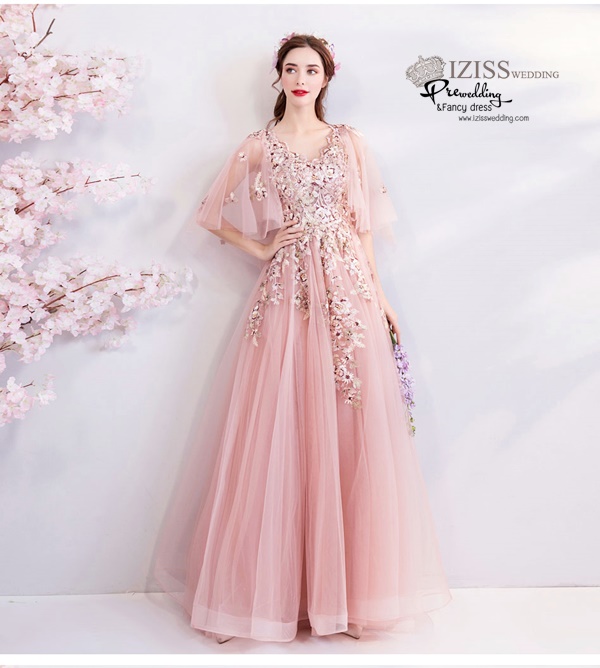 DL079 - **พรีออเดอร์** ชุดราตรี เดรสยาวออกงาน (Night party dresses) ชุดไปงานแต่งงานสวยๆ "ธีมสีทองปักดอก 3D"