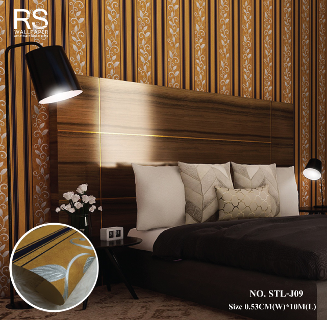 วอลเปเปอร์ ลายหลุยส์พื้นสีเหลือง สลับลายทางสีน้ำเงิน No.STL-J09