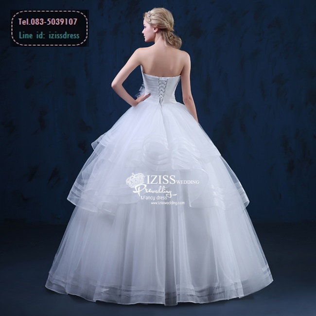 BR177 **พรีออเดอร์**ชุดแต่งงาน&ชุดเจ้าสาวเกาะอกแบบยาวสีขาวเกรดพรีเมี่ยม ดีเทลแทร็ปผ้าตาข่ายโปร่งช่วงอก ช่วงเอวตกแต่งด้วยดอกไม้ผ้า กระโปรงช่วงบนบานเป็นชั้นๆ เรียบหรูน่ารัก สวยโดดเด่นไม่ซ้ำใคร