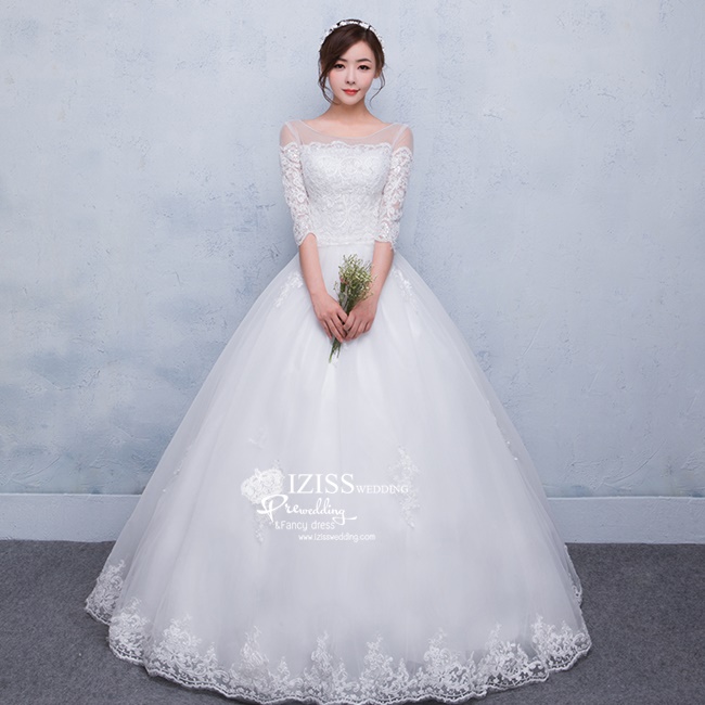 BR232 **พรีออเดอร์**ชุดแต่งงาน&ชุดเจ้าสาวแบบยาวสีขาวเกรดพรีเมี่ยม เปิดไหล่ มีแขน หรูหราน่ารัก สวยโดดเด่นไม่ซ้ำใคร