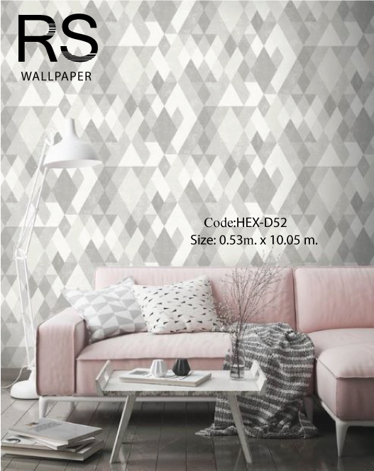 วอลเปเปอร์โมเดิร์นลาย ข้าวหลามตัด เรียงกันโทนสีเทาขาว HEX-D52