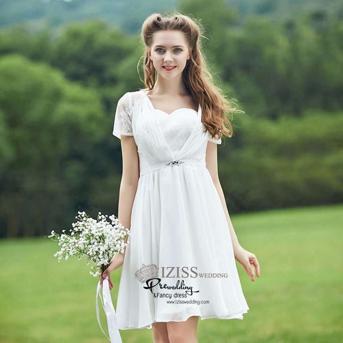 ฺBM0119 - พรีออเดอร์ ชุดเพื่อนเจ้าสาวราตรีสั้นธีมสีขาวและสีเทา น่ารักมากๆค่ะ