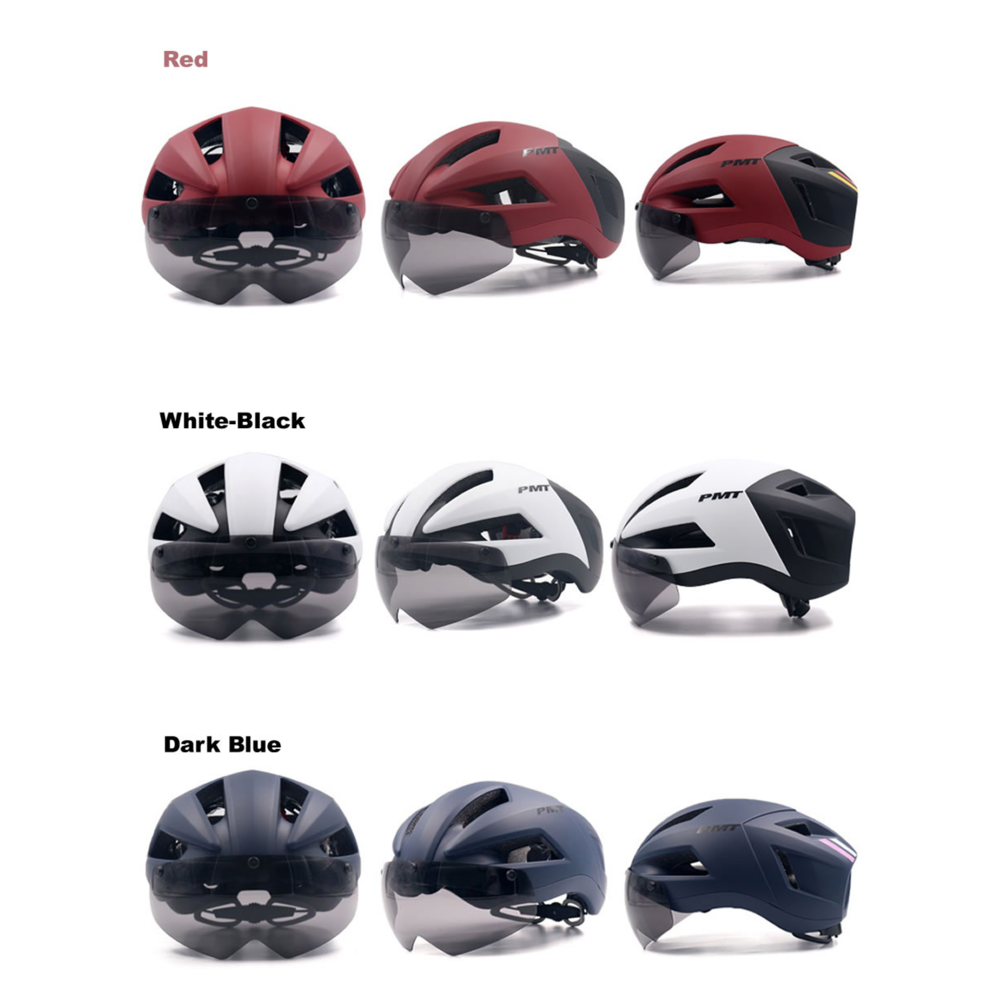 หมวกกันน็อคจักรยานเสือหมอบ เสือภูเขา มีแว่นในตัว PMT RS01 PLUS