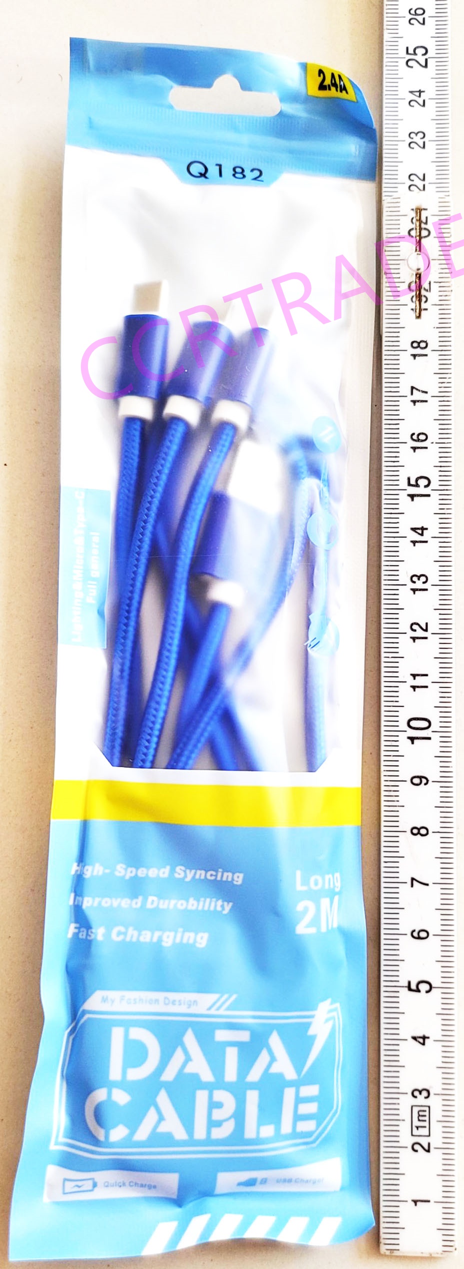 สายชาร์ทสีสด 3 หัวถุงซิป 2 ม.