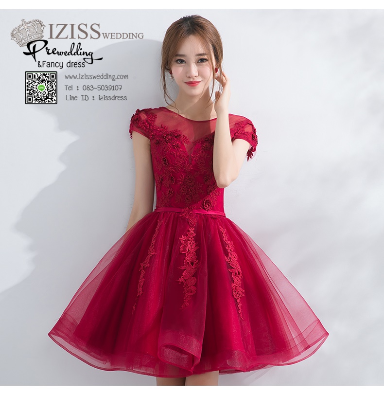 DS032 - **Pre order** ชุดราตรี เดรสสั้นออกงาน (short dresses) ชุดไปงานแต่งงานสวยๆ "ธีมแดง"