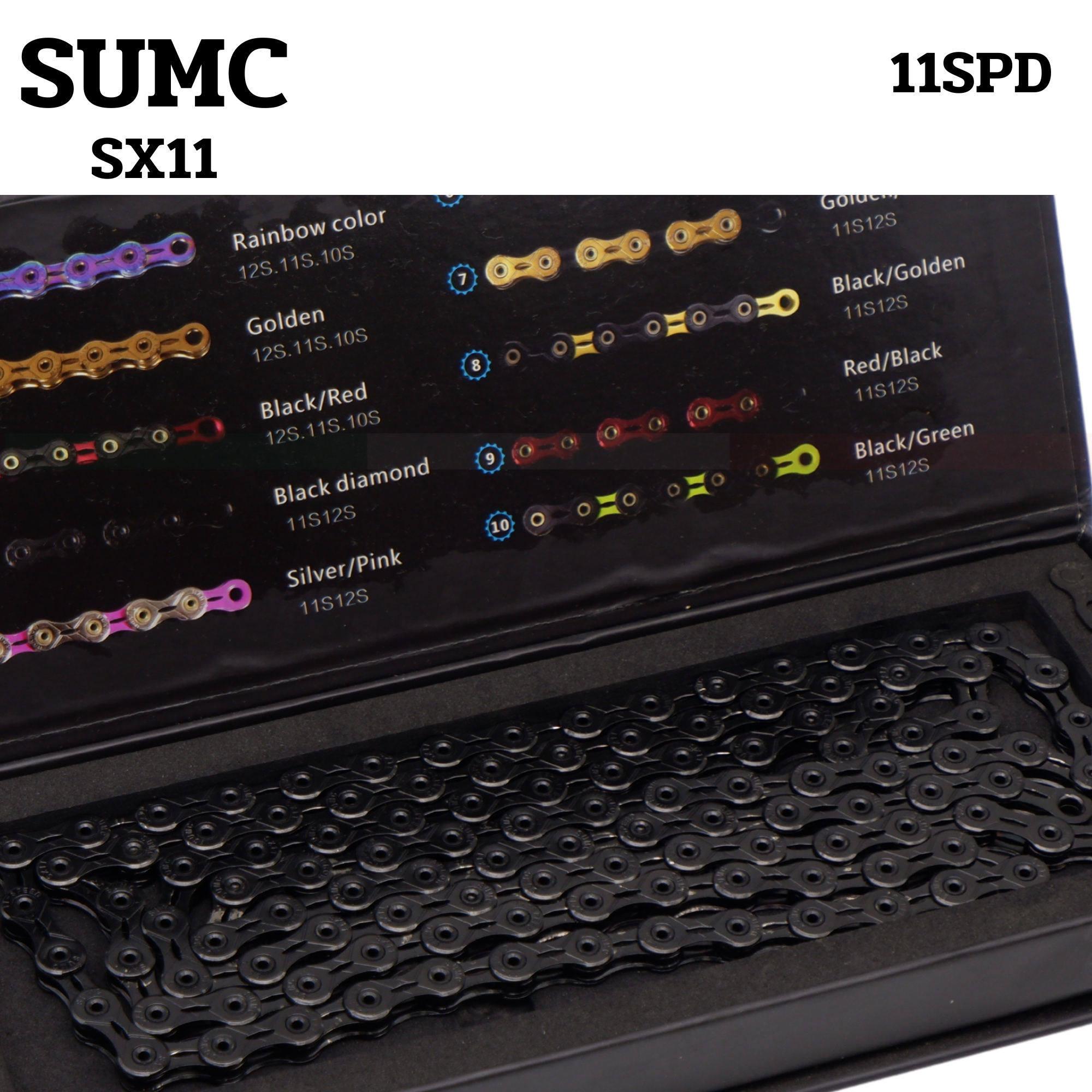 โซ่จักรยานเสือหมอบ เสือภูเขา SUMC SX11 SL 11 sp เซาะร่อง หมุดกลวง สีดำ BLACK DIAMOND