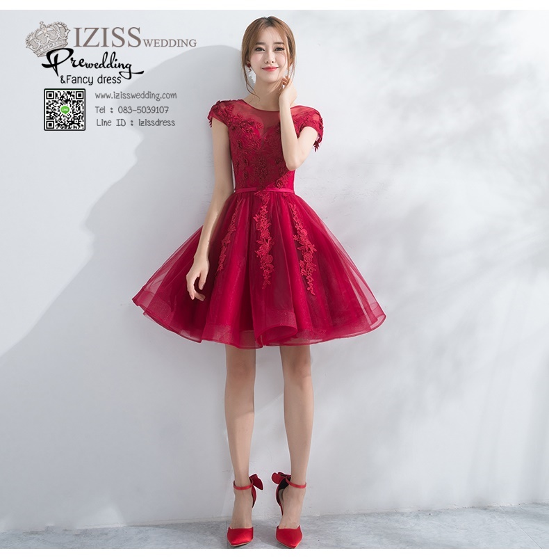 DS032 - **Pre order** ชุดราตรี เดรสสั้นออกงาน (short dresses) ชุดไปงานแต่งงานสวยๆ "ธีมแดง"